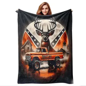 Soft Funny Throw Blanket Truck & Deer Pattern Blanket, 1 Count Soft Warm Throw Blanket, Air-conditioned Room Blanket, Warm Nap Blanket for Home & Office
