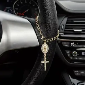 Car Steering Wheel Rosary Religious Car Steering Wheel Suspension Accessories for Car Decoration; Cross Suspension Accessories for Women Men