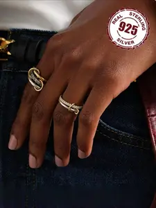 14k Gold Plated Interlocked Stackable Rings for Women, Statement Multi Ring Mixed Metals Stack, Cubic Zirconia Two-toned Stacking Jewelry