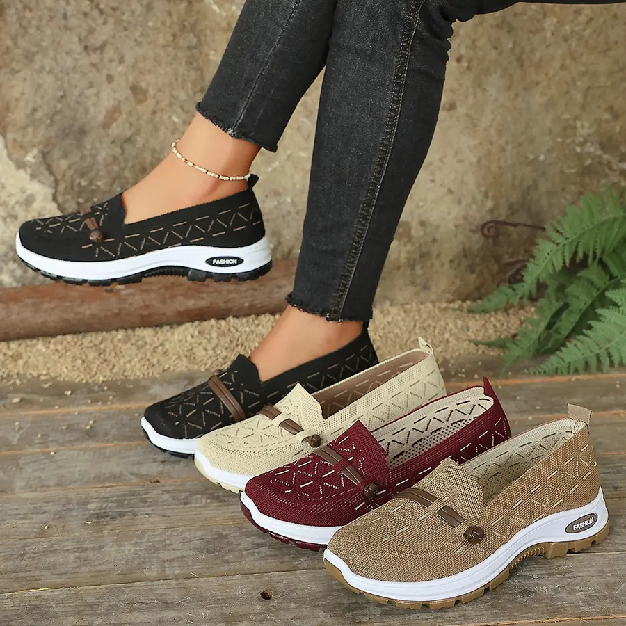 Women Walking Shoes Platform Women's Casual Walking Footwear Canvas Upper Chunky Sole  Wide Toe Box Slip-On Comfortable Street Style Daily Wear Sneakers