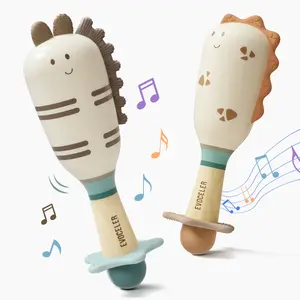 Evoceler Baby Toys, 2 Pac Dinosaur Rattles & Shaker Toys with Teether, Sensory Toys for 0+M Babies, Soft Silicone BPA Free, Perfect Size for Grasp and Shake, Ideal Baby Boy Girl Toy Gift