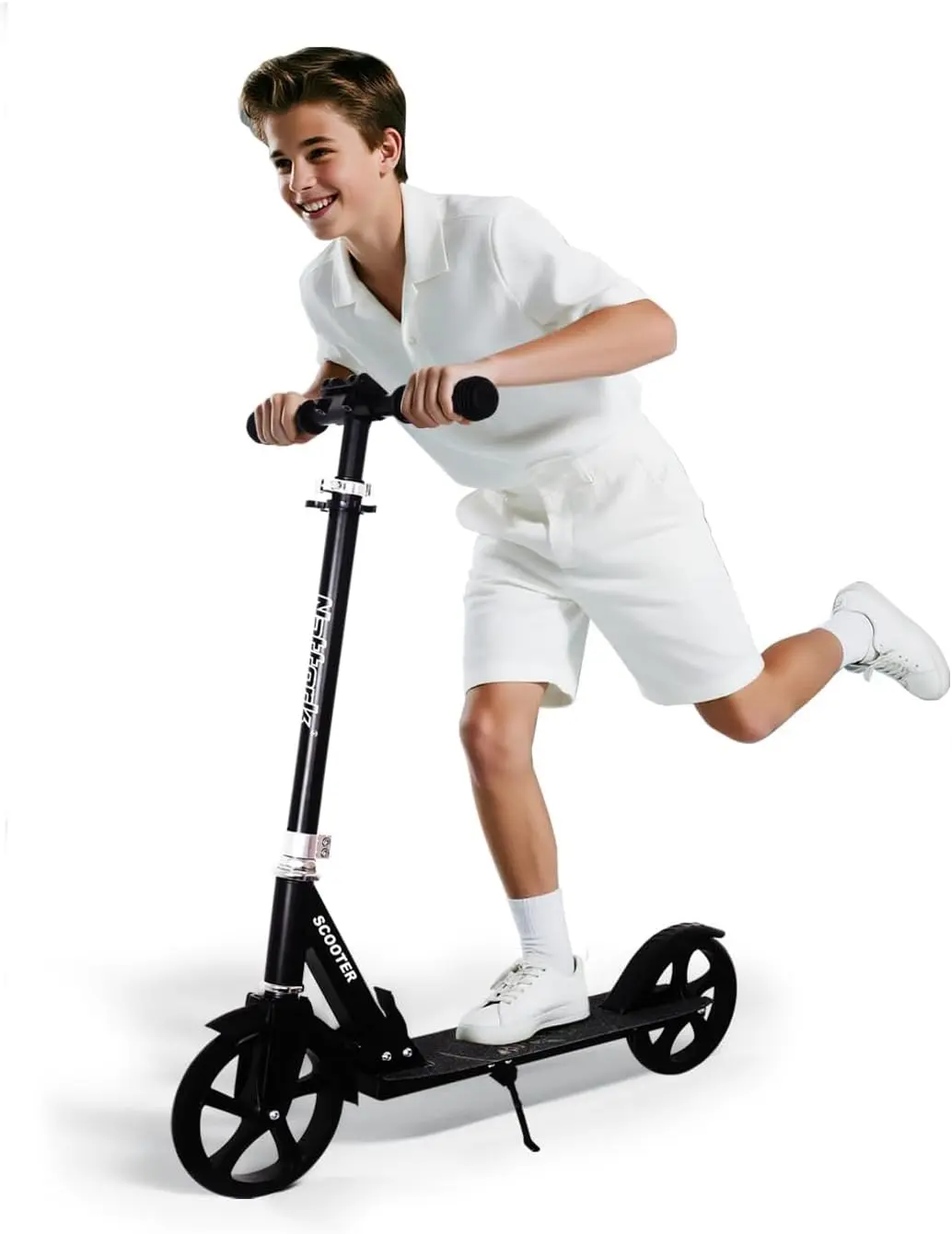 2-Wheel Kick Scooter for Kids, Teens & Adults, Foldable Design with 8-Inch Wheels & Adjustable Height, Lightweight Commuter Scooter for Outdoor Fun, Supports up to 220 lbs