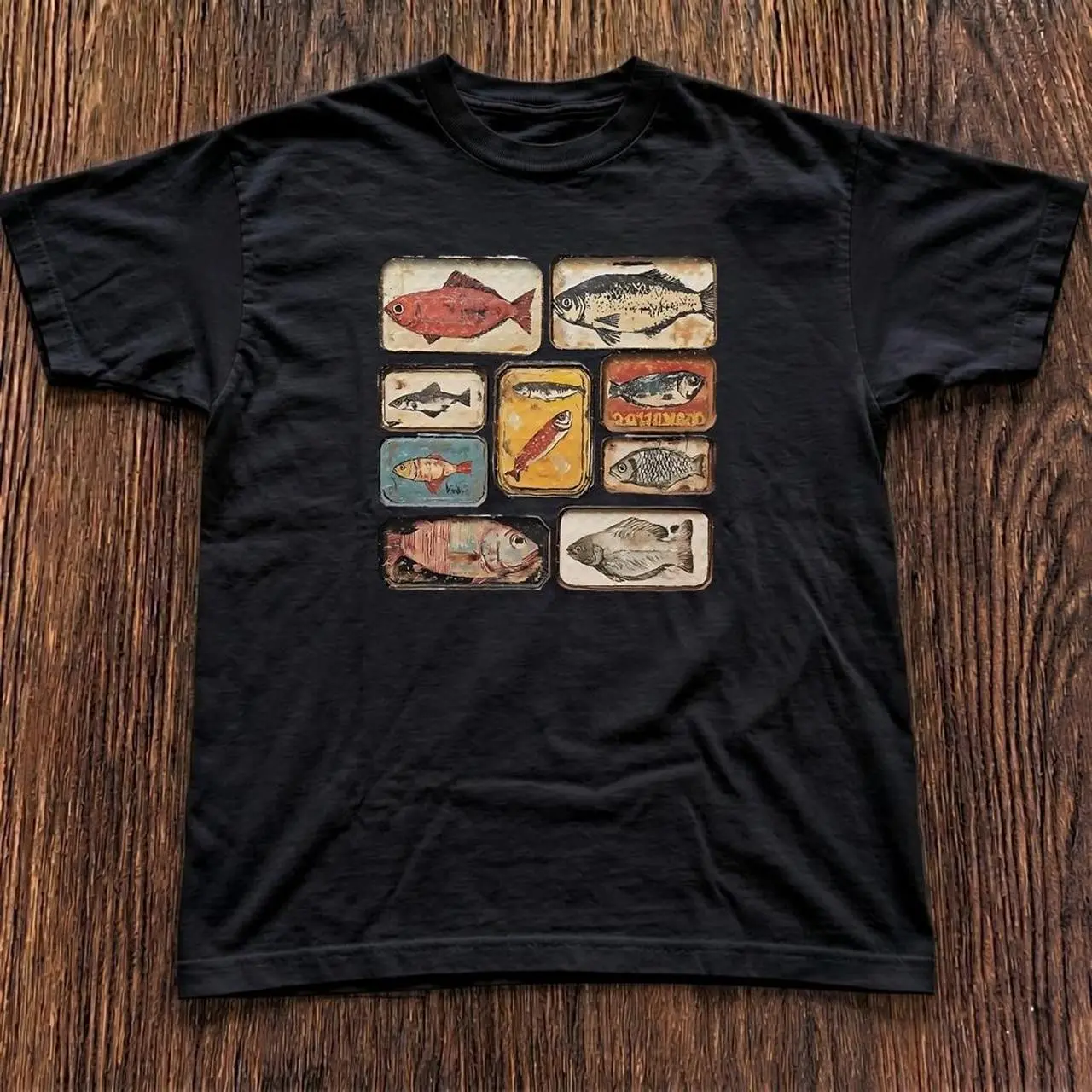 Vintage Canned Fish Sardine Tin T-shirt And Baby Tee | Retro Marine Life Graphic Shirt, Aesthetic Cottagecore Tee, Weird Girl Aesthetic Top, Quirky Indie Clothing, Gorpcore Nature Lover Apparel, Cute Birthday Gift