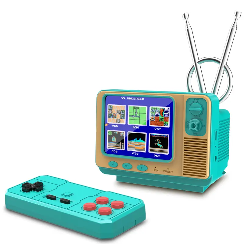GV300S Handheld Retro Video Game Console, Handheld Design, 3-Inch HD Screen, 308 Puzzle & Sports Mix Games, 6 Genres Inside, Plastic Compact Rechargeable Portable System with Controller, TV Output, 2-Player Mode, Blue Christmas Gift for Kids