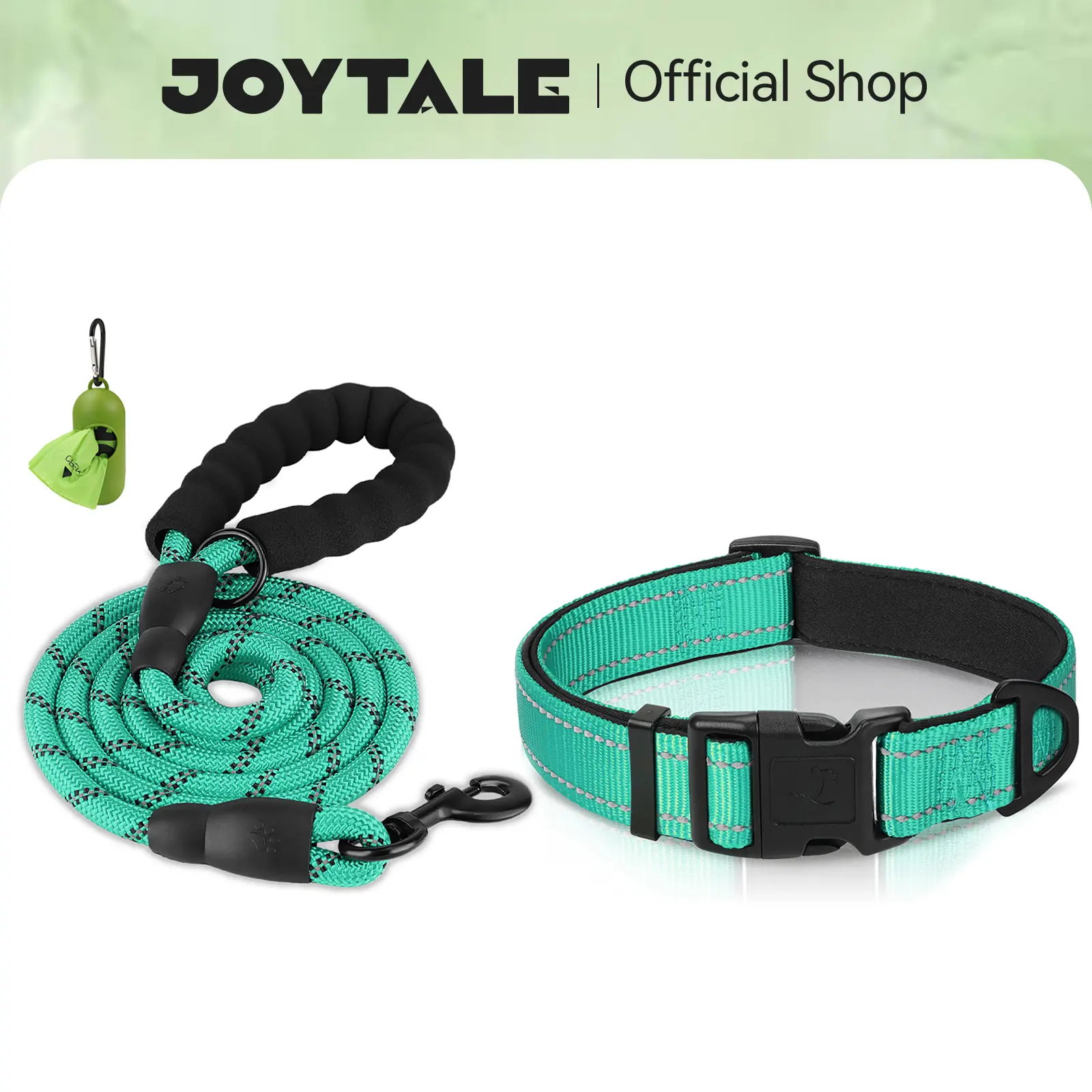 Reflective Dog Leash & Collar Set with Poop Bag Dispenser - Heavy Duty & Comfortable for All Breeds