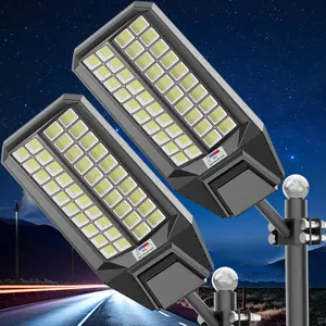 2-Pack 9000 Max Solar Street Light 1440 LEDs IP67 Waterproof Ultra Bright Outdoor Lamp with Motion Sensor & Remote Wide-Area Dusk to Dawn Security Lighting