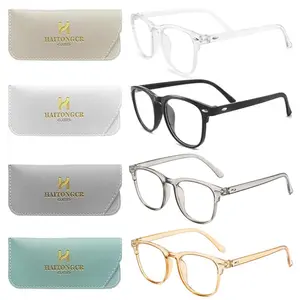 HAITONGCR 4-in-1 Reading Glasses Single Item - Retro Round Full Rim Eyeglass Frames (Clear, Black, Grey, Amber), Lightweight Durable High-Quality Photochromic Eyewear, Stylish Affordable Option