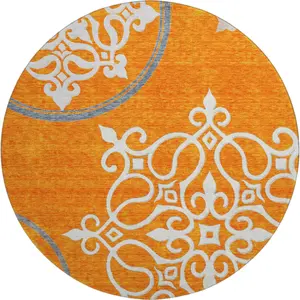 HomeRoots 669543 8 ft. Multi-Colored Floral Medallion Round Area Rug, Orange-Ivory-Gray, Washable with UV Protection (Floral Area Rugs), Multi-Colored Area Rugs