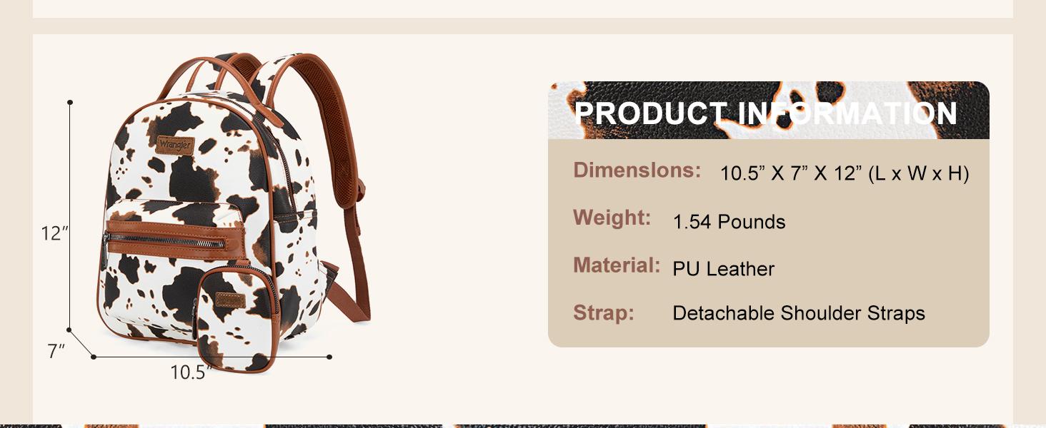 Wrangler Medium Cow Print Backpack Cute Daypacks Bookbag Purse for Women Casual