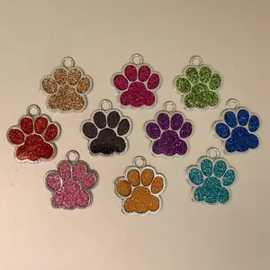 Custom Engraved Dog Tags - Glitter Paw Print Design in Multiple Colors for Pet Identification