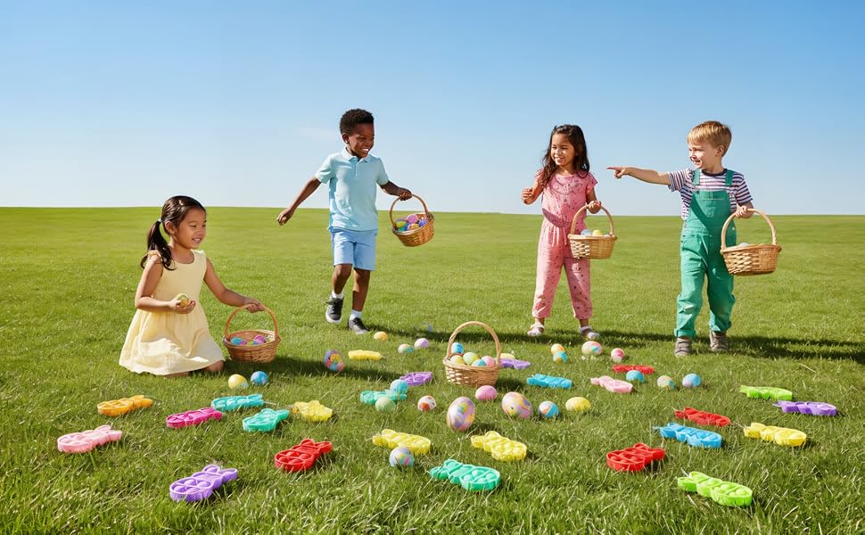 24 PCS Prefilled Easter Eggs with Bunny Pop Bubble Fidget Keychains – Easter Basket Stuffers, Egg Fillers, Party Favors for Kids Boys Girls Egg Hunt Toys-Valentine gift