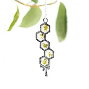 EcoResin Honeycomb Pendant Necklace with Real Reindeer Moss | Handmade Nature Jewelry