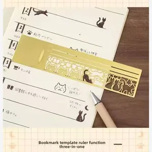 1PC Kawaii Cat Ruler, Multifunctional Stationery Hollow Metal Bookmark & Ruler for Drawing, Diary & Hand Account, Cute School Office Gift