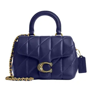 COACH Tabby 19 Crossbody Bag for Women – Quilted Nappa Leather with Detachable Chain, Small Size, Navy Blue