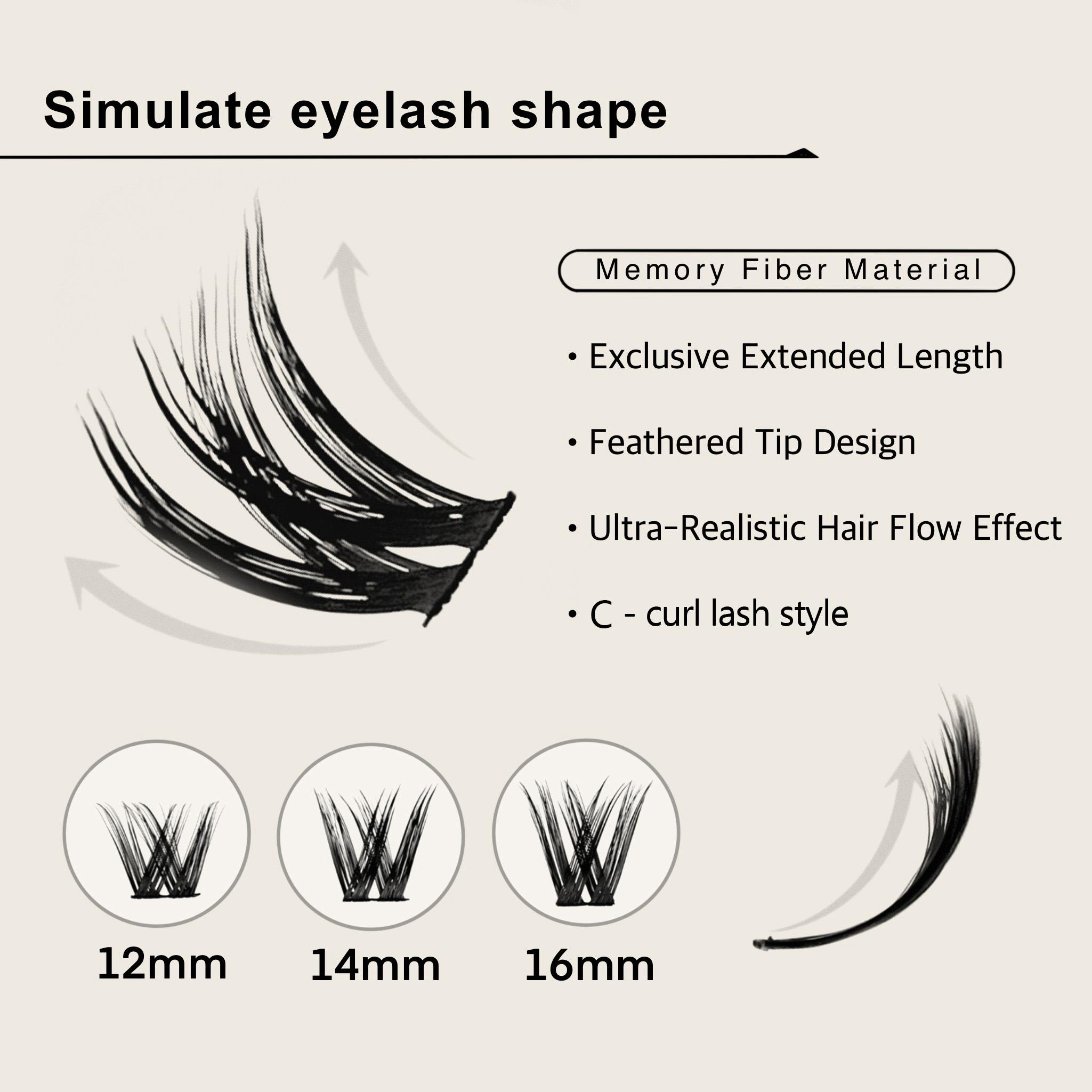 JVLBEAUTY【LunarDragon】 Euro-Asian Style False Eyelashes, C Curl, Individual Clusters, Voluminous, Black Band Makeup