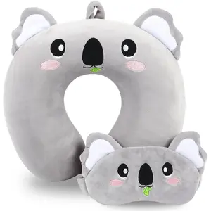 Kids Travel Pillow with Sleep Eye Mask Soft Memory Foam Neck Pillow for Boys & Girls, Travel Accessories for Car Airplane Traveling