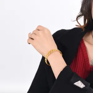 FindChic Stainless Steel Vintage Women's Open Bangle Golden Adjustable Women's Bracelets For Women Men Girlfriend Boyfriend