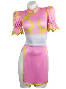 Women's Street Fighter Chun Li Costume, Blue Qipao with Headpiece and Belt, Halloween Dress, Role Play Game