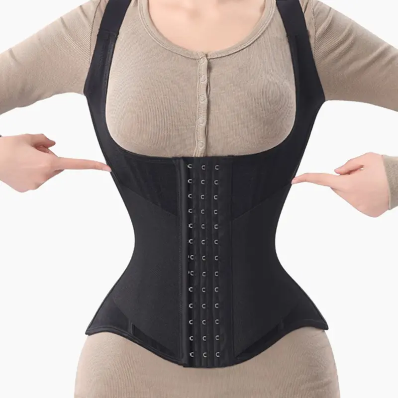 Women's Basic Vest-Style Waist Trainer with Adjustable Straps, Breathable Mesh Underbust Tummy-Control Corset with 3-Row Hook-and-Eye Closure, Slimming Body Shaper for Apple-Shaped Figures, Seated Activities, and Workouts