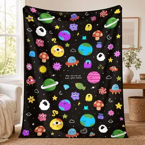 Whimsical Outer Space Flannel Blanket， Cute Alien Planet UFO Pattern， Ultra Soft Lightweight Plush Microfiber Breathable Fabric， Ideal For Bedroom Bedding Living Room Sofa Couch Travel Camping Decor