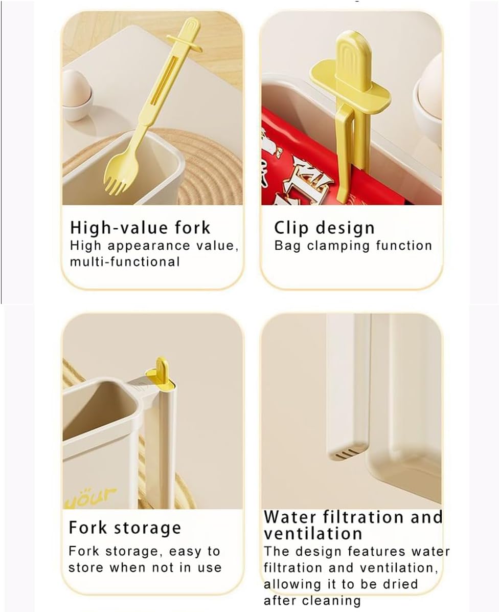 Collapsible Noodle Bowl in a Bag - Leak-Proof Heat-Resistant Ramen Kit with Spork, Foldable for Backpacking, Work Lunch, Emergency Food Prep