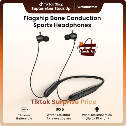 Voprene 2026 New Active Noise Cancelling In-Ear Headset - Wireless Earbuds Bluetooth, Anti-Drop Ear Hooks, Memory Foam, Liquid Silicone Neckband, 48 Hours Playtime, Waterproof Sports Headphone, Gym & Outdoor Use
