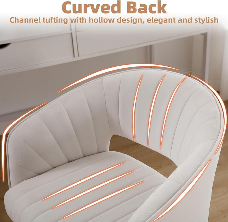Home Office Desk Chairs, Modern Velvet Rolling Chair, Height Adjustable Swivel Vanity Chair with Golden Base, Ergonomic Chair for Vanity Study, Living Room Computer Room, Beige