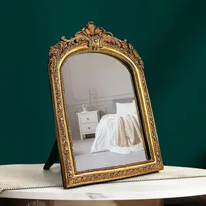 97 Decor Gold Vintage Wall Mirror - Small Gold Mirror for Tabletop and Wall Mounting, Antique Arch Frames for Desk, Small Decorative Mirrors Frame for Home
