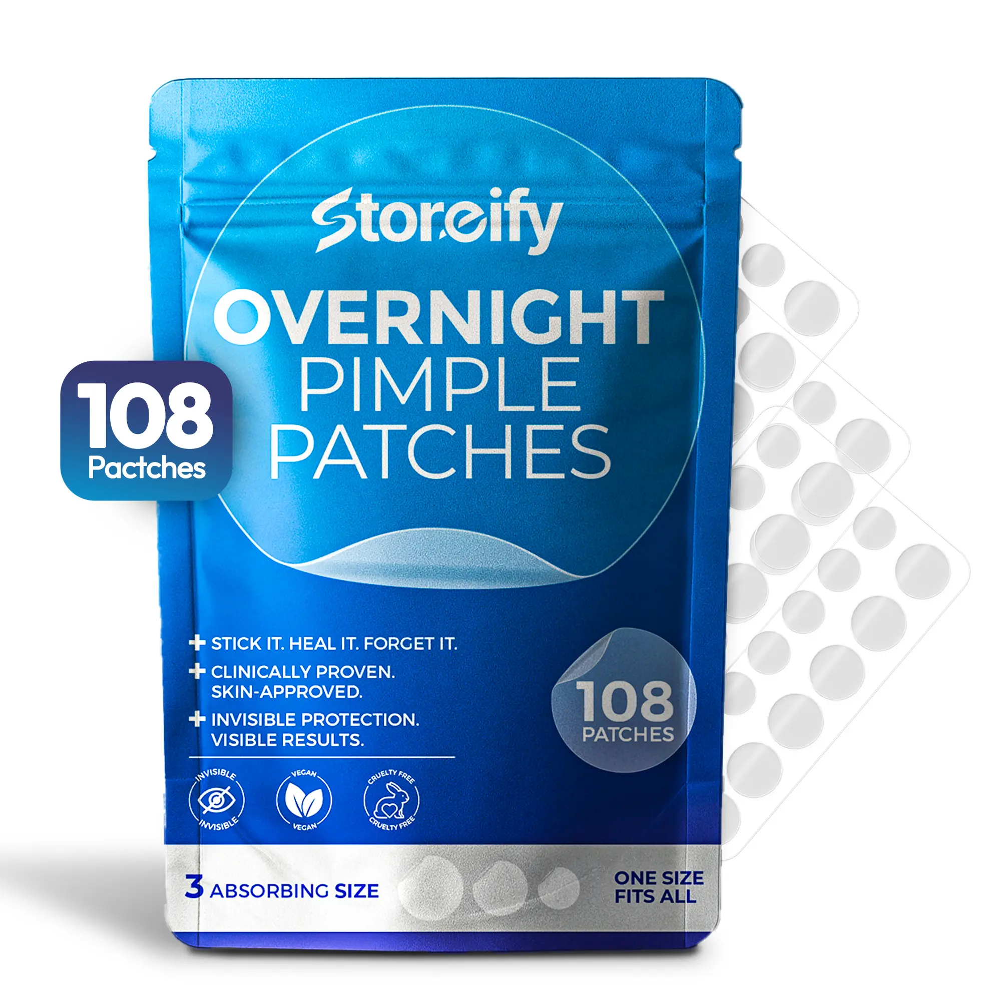 Storeify Pimple Patches for Face , Hydrocolloid Acne Patches , Cute Round Shape Zit Covers , Spot Stickers with Tea Tree and Salicylic Acid , 3 Sizes , 108 Count Skincare Clear
