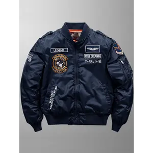 [JPDUN Nylon Pilot Jacket] JPDUN Thick Embroidered Nylon Men's Casual Pilot Jacket - Stand Collar & Zip Closure for Outdoor Adventures