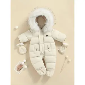 Baby Winter Snowsuit Infant Coat Romper Warm Outwear Hooded Puffer Jacket Footie Jumpsuit, for Outdoor