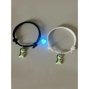 Cute Dinosaur & Magnetic Heart Design Bracelets, 2 Counts/set Fashionable Couple Bracelets for Women & Men, Trendy All-match & Exquisite Jewelry for Gift, Valentine's Day, Gift