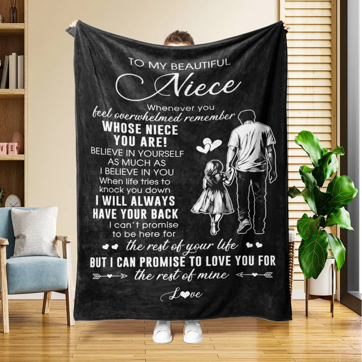 1PC My uncle gave my niece a blanket gift, a niece's birthday gift, a graduation gift, a Christmas gift, a uncle's gift to my niece, a soft blanket throw gift, and a multi-purpose blanket suitable for all seasons, Cloud Soft Blanket, Slogan Print Blanket