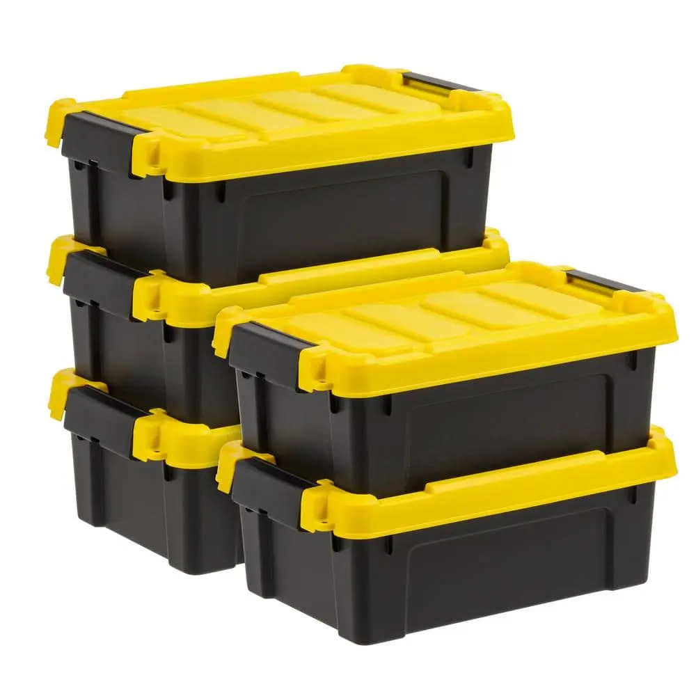 3 gal. Heavy-Duty Stackable Storage Tote, Black with Yellow Lid ( 5 pack )