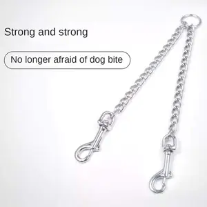 Double Head Chain Leash for Medium Large Dogs, One Drag Two Extendable Interface Dog Collar Iron Chain Dog Tie-Out Line Durable Materials Sturdiness