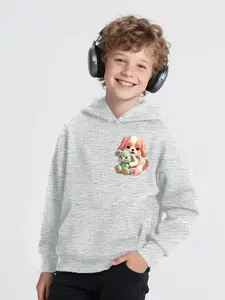 Boys' Spring & Fall Casual Long Sleeve Sweatshirt, Cute Dog Print Hoodie with Pocket, Comfortable Loose Fit Pullover for Kids