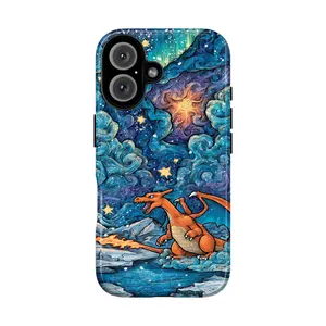 Poke Phone Case, Dragon Fire Over Water Icy Terrain Inspired Vincent Van Gogh Style Vivid  Dynamic Artistic Pop Culture Retro Anime Collage Aesthetic Gift Fashion Vibes, iPhone 17 16 15 14 13 12 Pro Max Plus X, Galaxy S25 S24 S23 S22 S21 Ultra