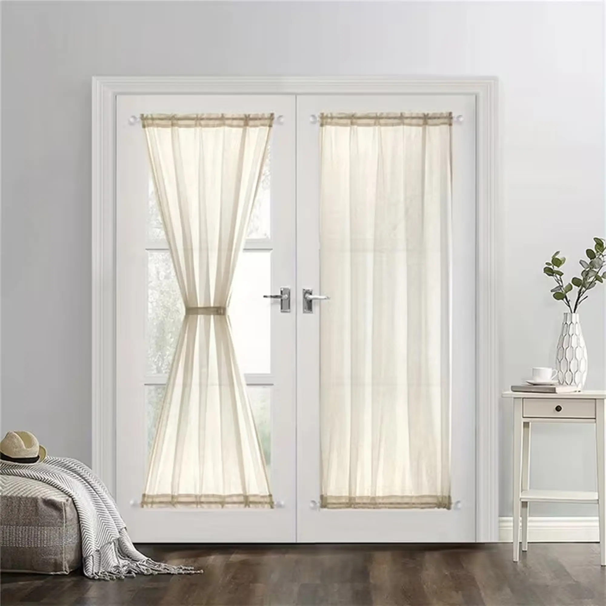 1pc/2pcs French Style Door Curtain, Linen Look Thin Sheer Window Drapes, Light Blocking Privacy Protection, Side Window Curtains for Glass Doors, Home Decorative Curtain, Lightweight Curtains, Home Decoration Curtain