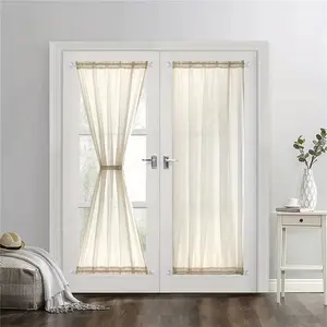 1pc/2pcs French Style Door Curtain, Linen Look Thin Sheer Window Drapes, Light Blocking Privacy Protection, Side Window Curtains for Glass Doors, Home Decoration Curtain