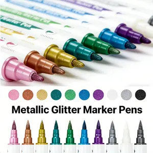 10pcs Metallic Dual Tip Marker Pens, Brush & Fine Nib for DIY Album, Card, Scrapbooking & Craft, Ideal for Creative Projects