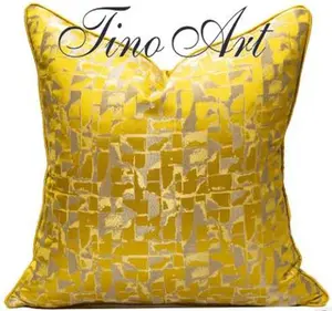 Jacquard Throw Pillow Cover Square Gold Stain Cushion Case Abstract Rustic Farmhouse Pillowcases For Sofa Chair Recliner 18x18 inches