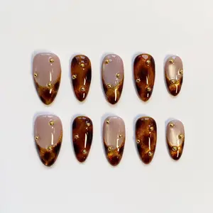 Fall Nails/Tortoise Shell nails/Tortoise Press on nails long almond nails/Leopard Nails/Tortoise Cat Eye Nails/Brown Nails/Birthday Nails SWXEPN