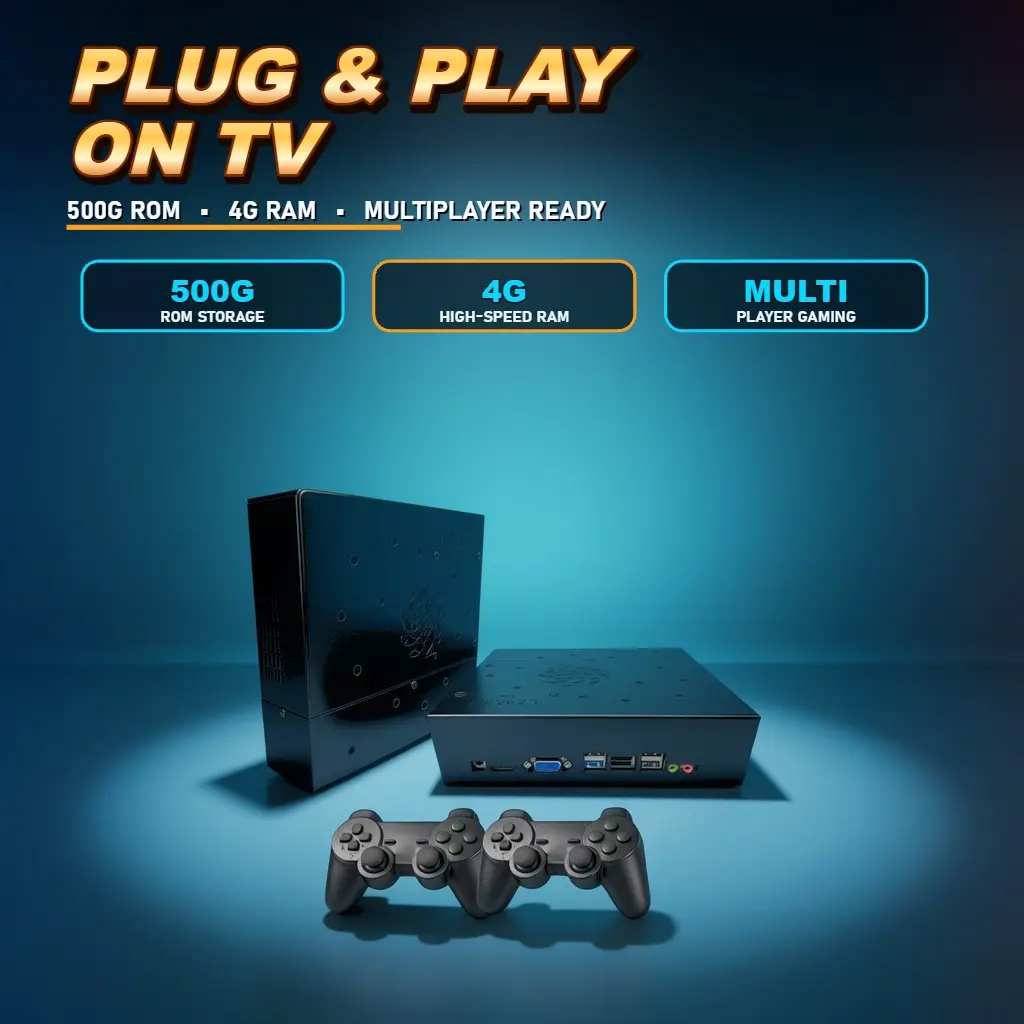 X8 pro Retro  Box 4GB RAM 500GB Storage, HDMI Plug & Play, Wireless Controller, Family Party Entertainment