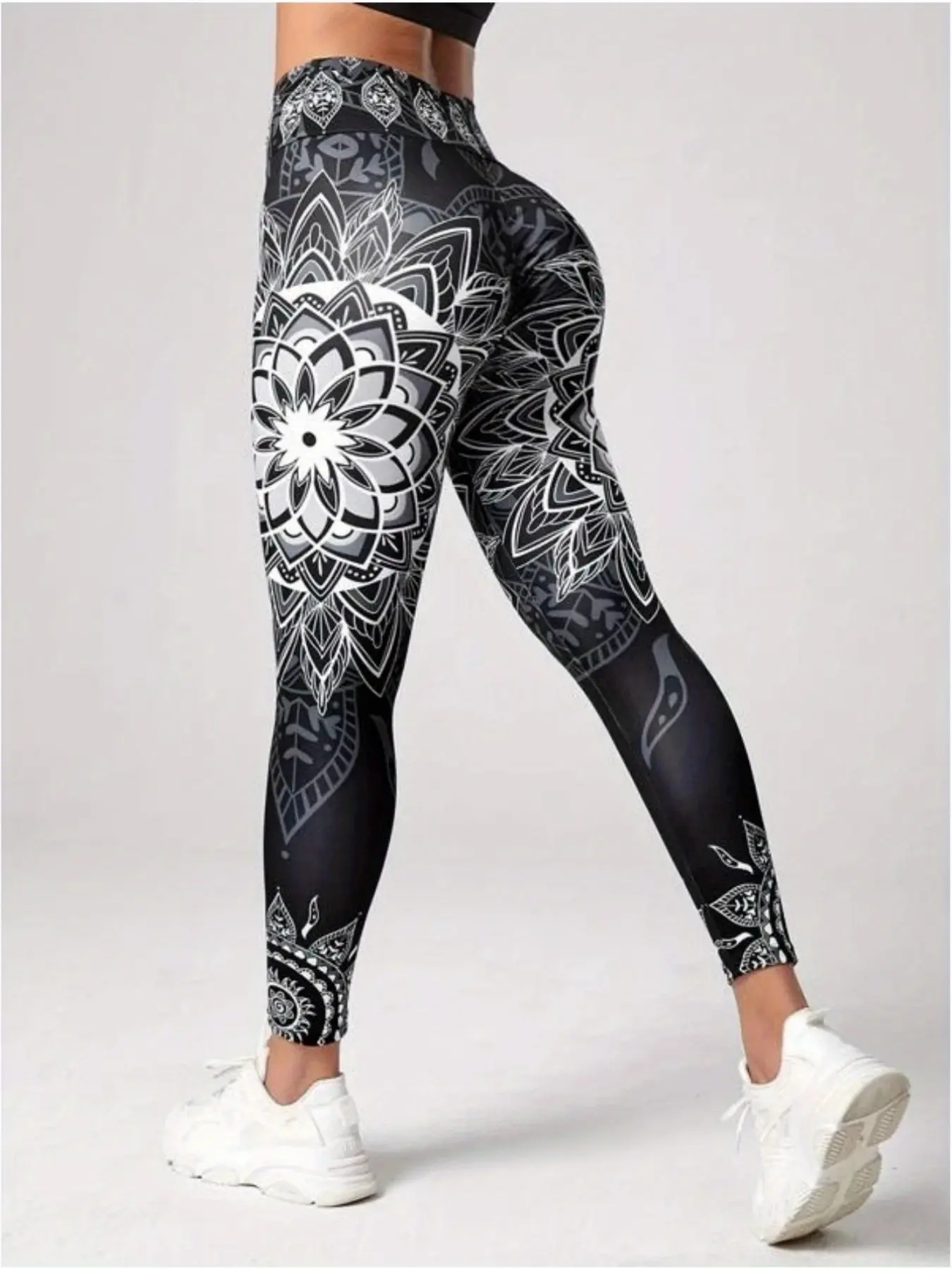 Women's High-Waist Tummy Control Yoga Leggings, Digital Print Slimming Stretchy Workout Pants