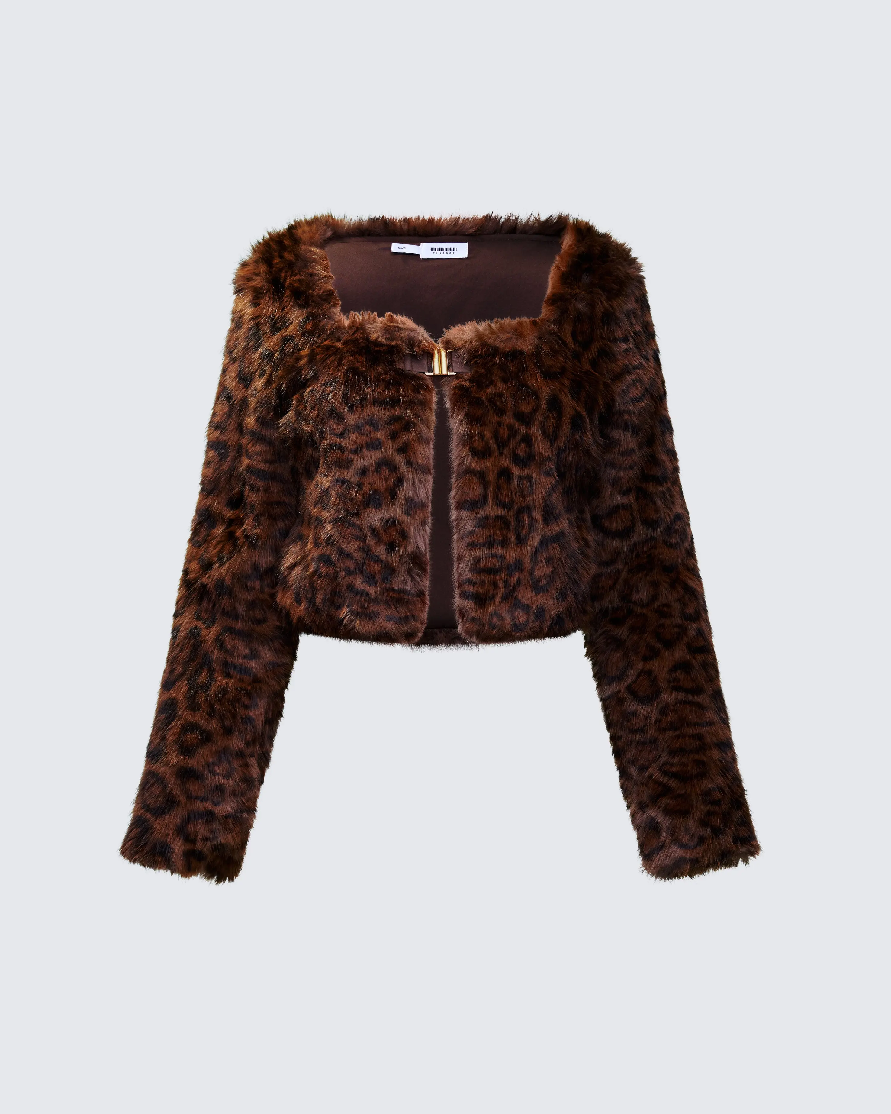 Women's Plush Faux Fur Leopard Print Cropped Jacket - Lady's Long Sleeves, Zip-Front, Wide Square Neck, Polyester Animal Print Tops & Coats