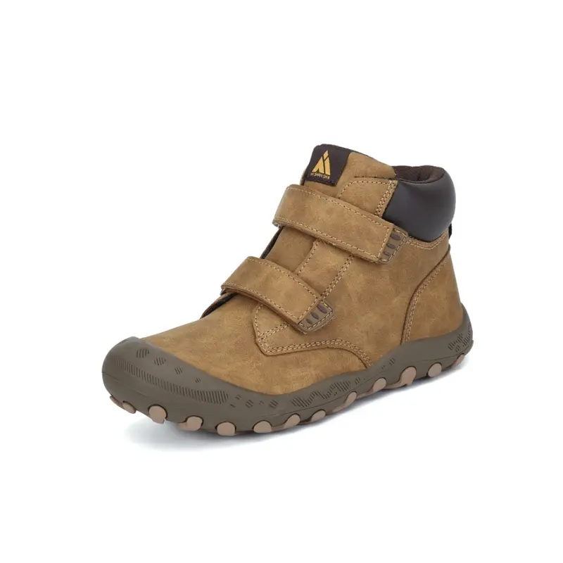 Kids' High-Top PU Leather Shoes - Lightweight Hiking Boots with Rubber Sole, Water Resistant, Breathable, Non-Slip, Adjustable Fit, Fast On/Off Hook & Loop Straps for Outdoor Casual Wear, Holiday Gift