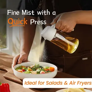 16oz/470ml Glass Olive Oil Sprayer for Cooking with Stickers, 2 in 1 Oil Dispenser for Kitchen Gadgets, Food Grade Premium Spray Bottle for Salad, Frying, BBQ Kitchenware Vegetable Home Modern Utensils Green-Oiler