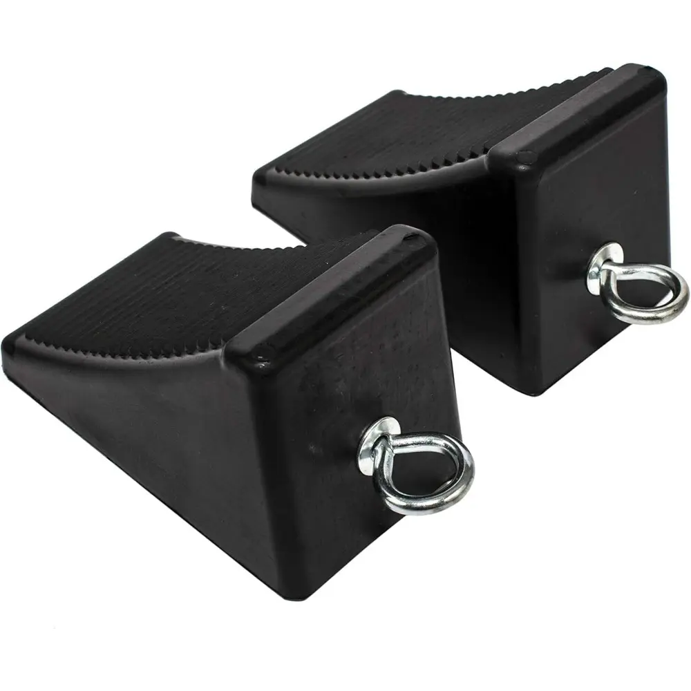 Heavy-Duty Rubber Wheel Chocks with Eyebolt, Anti-Slip 6.5" Size, All Seasons Fit for Auto Shops, Cars, Trailers (6.5" x 3.75" x 4") - 2 Pack