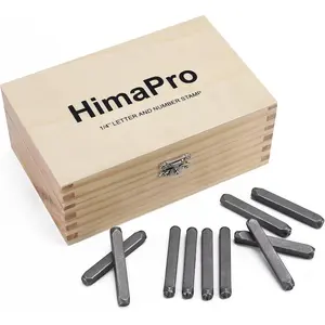 HimaPro Letter and Number Stamp Set 36pcs 40Cr Alloy Steel Metal Stamp Number & Letter Punch Set in a Wooden case (6mm 1/4 Inch)