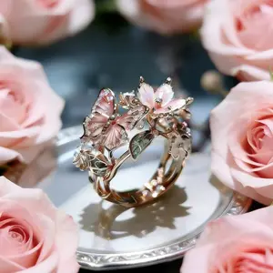 Elegant Butterfly Flower Ring, High-Quality Jewelry, Adjustable Open-Style Ring, Perfect for Women, Wedding Party Gift, Valentine's Day Present